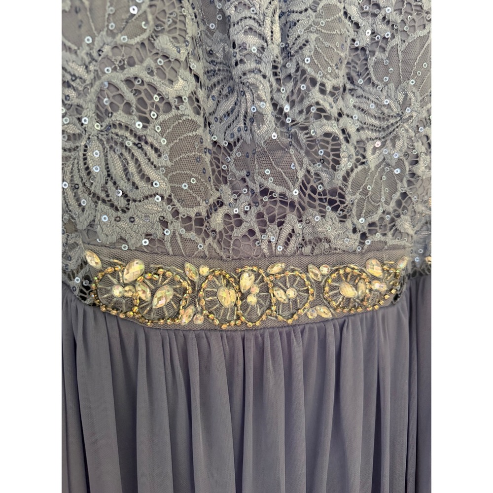Periwinkle Blue Lace Sequin Halter Maxi Dress Jeweled Waist Formal Gown‎ - Picture 3 of 10